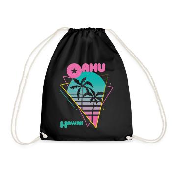 Retro Oahu Hawaii Palm Trees Surfing in the Ocean - Drawstring Bag - black - Front