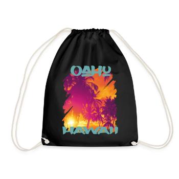 Retro Oahu Vacation Hawaii Palm Trees Beach Ocean - Drawstring Bag - black - Front