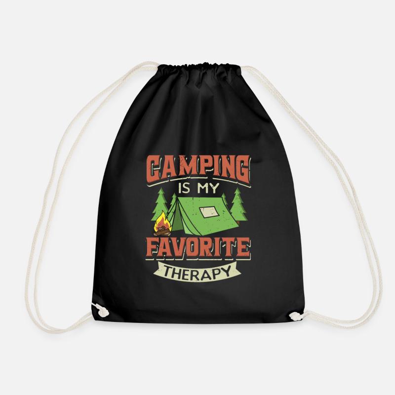 Camping is my favorite Therapy Camper Gift - Drawstring Bag - black