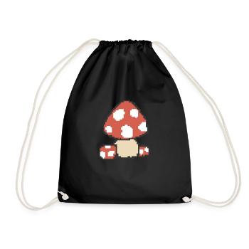 Pixel Art Mushroom Gaming 8-bit Toadstool Gamer - Drawstring Bag - black - Front