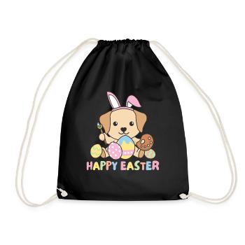 happy easter sweet Labrador Easter with Easter eggs - Drawstring Bag - black - Front