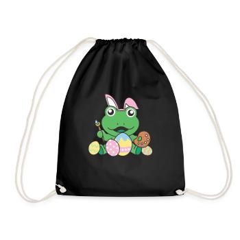 happy easter sweet frog Easter with Easter eggs - Drawstring Bag - black - Front