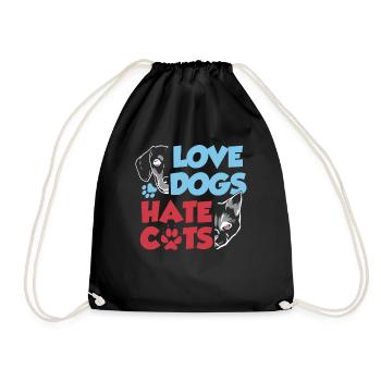 Love Dogs Hate Cats Lover Dog Puppy - Drawstring Bag - black - Front