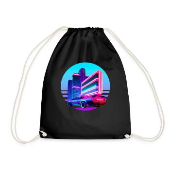 Retro Wave 80s Vaporwave Sunset - Drawstring Bag - black - Front