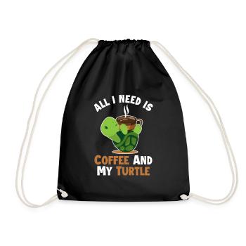 Coffee and my Turtle Tortoise Turtle - Drawstring Bag - black - Front
