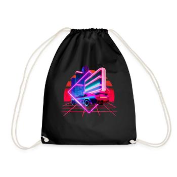 Retro Wave Sportwagen 80s Skyline Vaporwave - Turnbeutel - Schwarz - Vorne