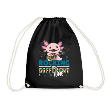 Autism Awareness Month Puzzle Music Axolotl - Drawstring Bag - black - Front