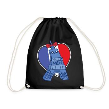 Eiffel Tower Souvenir French Heart Paris Frank - Drawstring Bag - black - Front