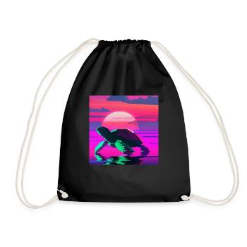Beach Sunset Tortoise Aquatic Turtle - Drawstring Bag - black - Front