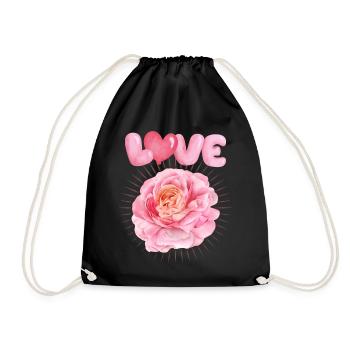Love love, Valentine's Day, balloons, rose motif - Drawstring Bag - black - Front