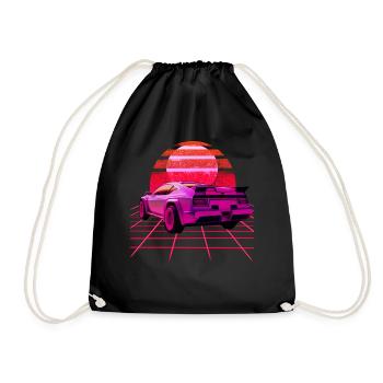 Retro Wave super Car Sunset - Drawstring Bag - black - Front