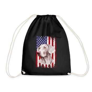 Weimaraner Dad American Flag, Weimaraner Dog - Drawstring Bag - black - Front