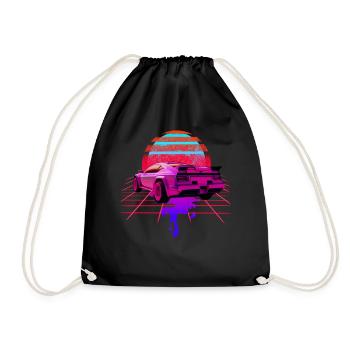 Retro Wave Auto 80s Skyline Vaporwave - Turnbeutel - Schwarz - Vorne