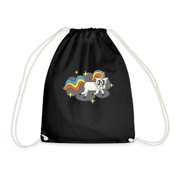Einhorn Totenkopf Badge Funky Regenbogen - Turnbeutel - Schwarz - Vorne