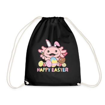 happy easter sweet axolotl Easter with Easter eggs - Drawstring Bag - black - Front