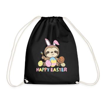 happy easter cute sloth Easter with Easter eggs - Drawstring Bag - black - Front