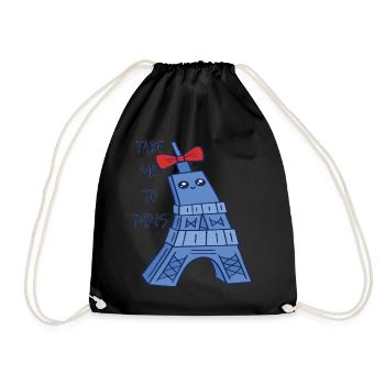 Paris cute Eiffel Tower Kawaii Parisian Souveni - Drawstring Bag - black - Front