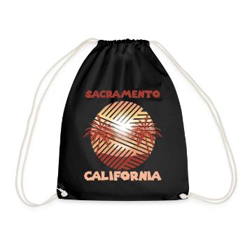 Retro Sacramento Kalifornien Palmen Surfen im Meer - Turnbeutel - Schwarz - Vorne