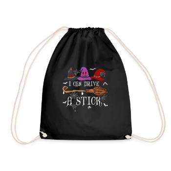 I Can Drive A Stick Halloween Funny Broomstick - Drawstring Bag - black - Front