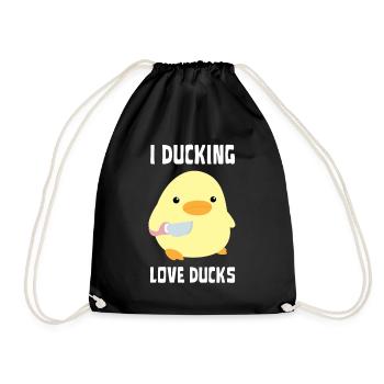 Duckin Love Ducks Duck with knife Ente mit Messer - Drawstring Bag - black - Front