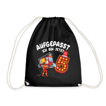 Aufgepasst Ich Bin Jetzt 5 - Geburtstag Geschenk - Turnbeutel - Schwarz - Vorne