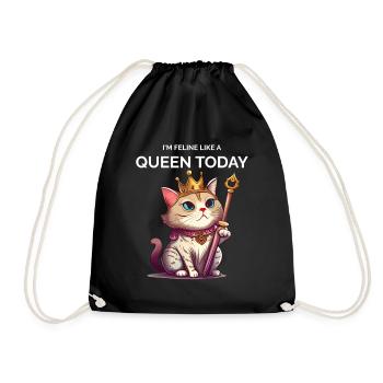 Cat Queen Royal Cat Kawaii Kitten - Drawstring Bag - black - Front