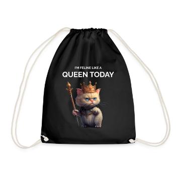 Cat Queen Funny Royal Cat - Drawstring Bag - black - Front