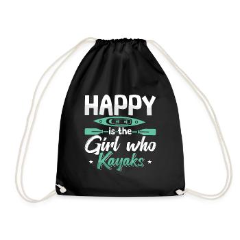 Kayaking Happy Is The Girl Who Kayaks Canoeing - Drawstring Bag - black - Front