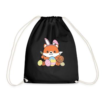 happy easter sweet fox Easter with Easter eggs - Drawstring Bag - black - Front
