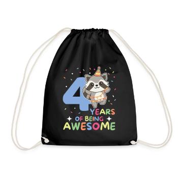 4th birthday raccoon children four years old - Drawstring Bag - black - Front