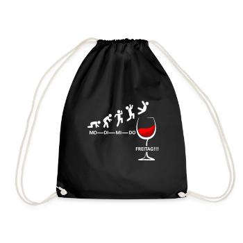 Wein Woche Endlich Freitag Wochenende Wein Party - Turnbeutel - Schwarz - Vorne