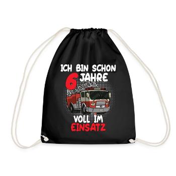 Ich Bin Schon 6 Jahre Voll im Einsatz - Feuerwehr - Turnbeutel - Schwarz - Vorne