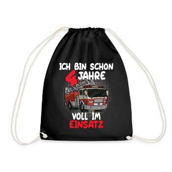Ich Bin Schon 4 Jahre Voll im Einsatz - Feuerwehr - Turnbeutel - Schwarz - Vorne
