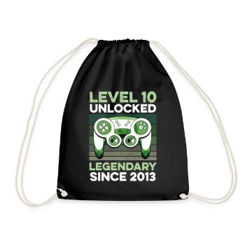 Level 10 Years Birthday Year 2013 Gamer Boy - Drawstring Bag - black - Front