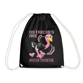 Ostrich, bird ostrich funny saying pixel bouquet - Drawstring Bag - black - Front