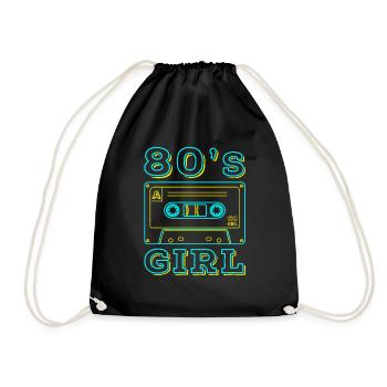 80s Girl Retro Karneval 80er Mottoparty Geschenk - Turnbeutel - Schwarz - Vorne