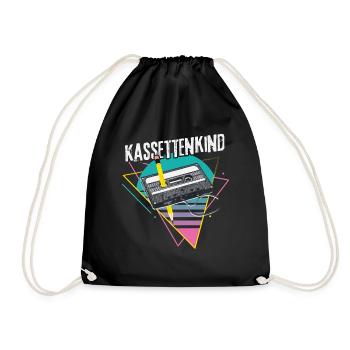 Kassettenkind 80er Jahre Musik Kassette Mixtape - Turnbeutel - Schwarz - Vorne