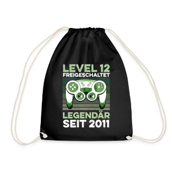 Level 12 Jahre 12. Geburtstag Jahr 2011 Gamer - Turnbeutel - Schwarz - Vorne