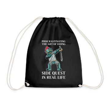 Procrastinating Fantasy Knight Side Quest Work - Drawstring Bag - black - Front