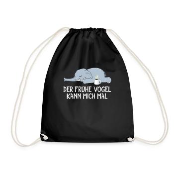 Der Frühe Vogel kann mich mal Elefant Kaffee - Turnbeutel - Schwarz - Vorne