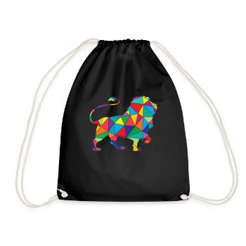 Lion Polygon Low Poly Wild Animal - Drawstring Bag - black - Front