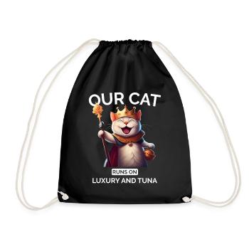 Cat Mom Dad Cartoon Cat Crown Queen - Drawstring Bag - black - Front