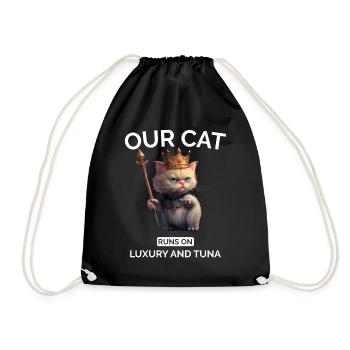 Cat Mom Dad Funny Royal Cat - Drawstring Bag - black - Front