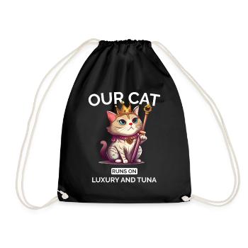 Cat Mom Dad Royal Cat Kawaii Kitten - Drawstring Bag - black - Front