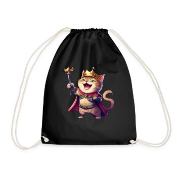 Cartoon Cat Laughing - Drawstring Bag - black - Front