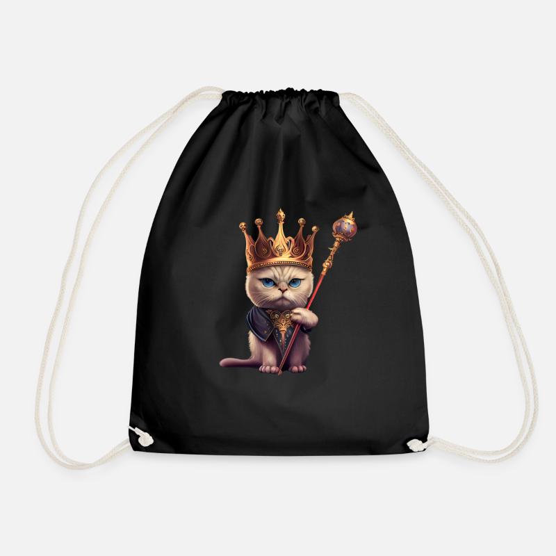 Crown Cat Lover - Drawstring Bag - black