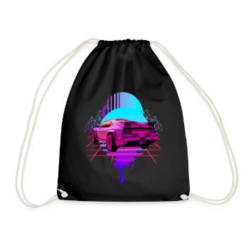 Retro Wave Sports Car Vaporwave - Drawstring Bag - black - Front