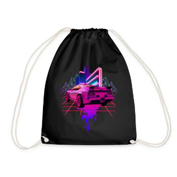 Retro Wave Sports Car Vaporwave - Drawstring Bag - black - Front