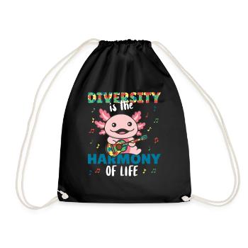 Autism Awareness Month Puzzle Music Axolotl - Drawstring Bag - black - Front