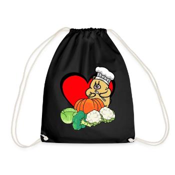 Teddy Bear Cook Heart Vegetables Cooking Vitamins Healthy - Drawstring Bag - black - Front